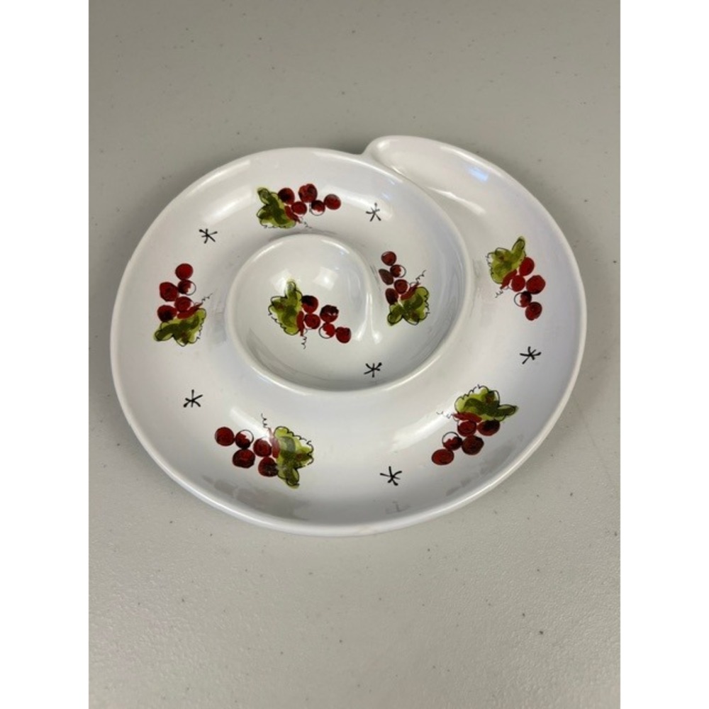 California Pantry Ceramic Spiral Olive Dip Well Platter Grape Hand‎ Painted 7 in